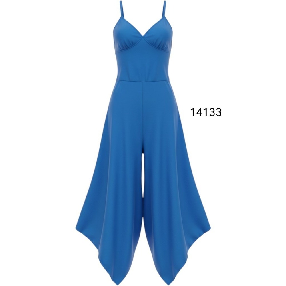 Derek Heart Jumpsuit Women Large Blue Excellent Handkerchief Hem Braided Straps